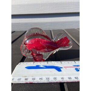Vintage Lefton Hand Blown Art Glass Fish Figurine Red Clear Controlled Bubbles